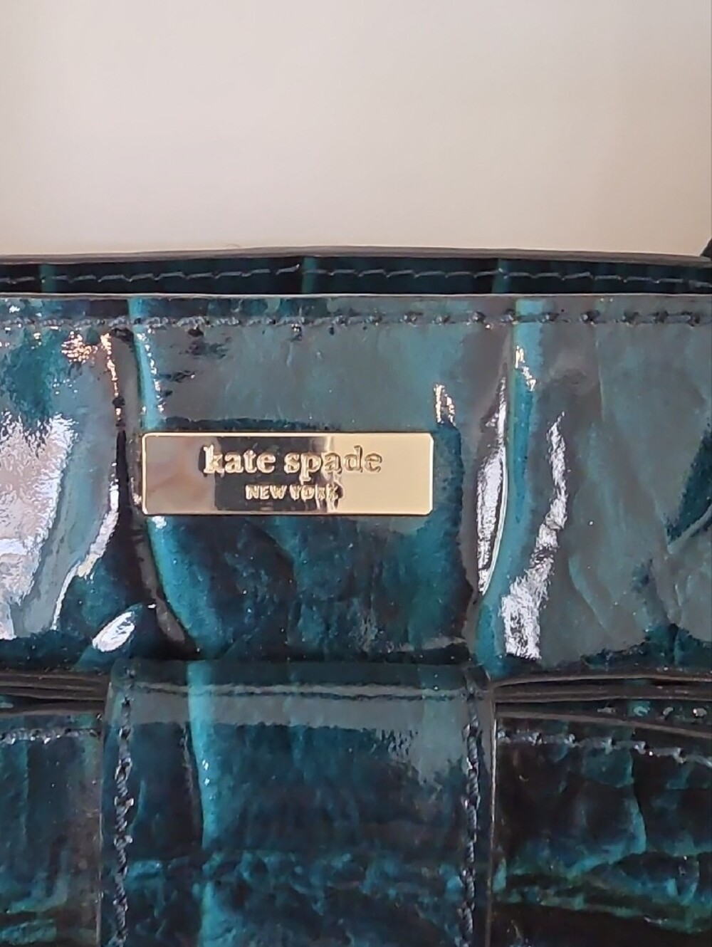 kate spade Teal Croc-Embossed Patent Tote With Large Wallet - Picture 4 of 11